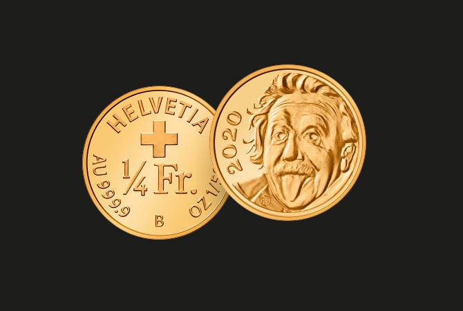 Швейцария выпустила самую маленькую в мире золотую монету с показывающим язык 
Эйнштейном