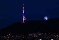 Tbilisi TV Tower lit up in Armenian flag colors in sign of solidarity during coronavirus pandemic 