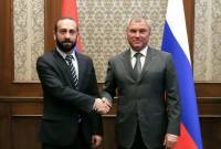 Heads of Armenian National Assembly and Russian State Duma highlight agreement on 
ceasefire in NK