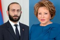 رئيس برلمان أرمينيا آرارات ميرزويان يجري محادثة مع رئيسة الدوما فالنتينا ماتفيينكو ويشكرها لجهودها 
لإطلاق سراح ناجاريان 