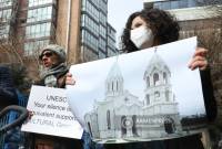 Des manifestants à Erevan demandent à l'ONU d'empêcher la destruction de monuments 
arméniens par l'Azerbaïdjan